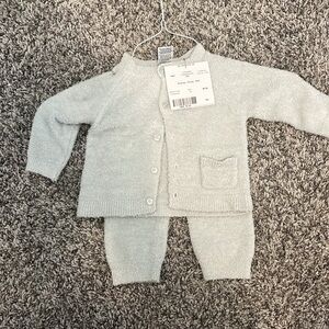 Fuzzy Grey Baby Cardigan & pants